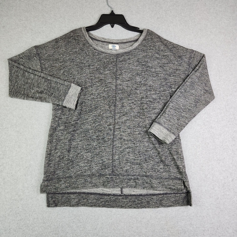 Old Navy Sweatshirt Womens Small Gray Marled Relaxed High Low Slit Crew Neck